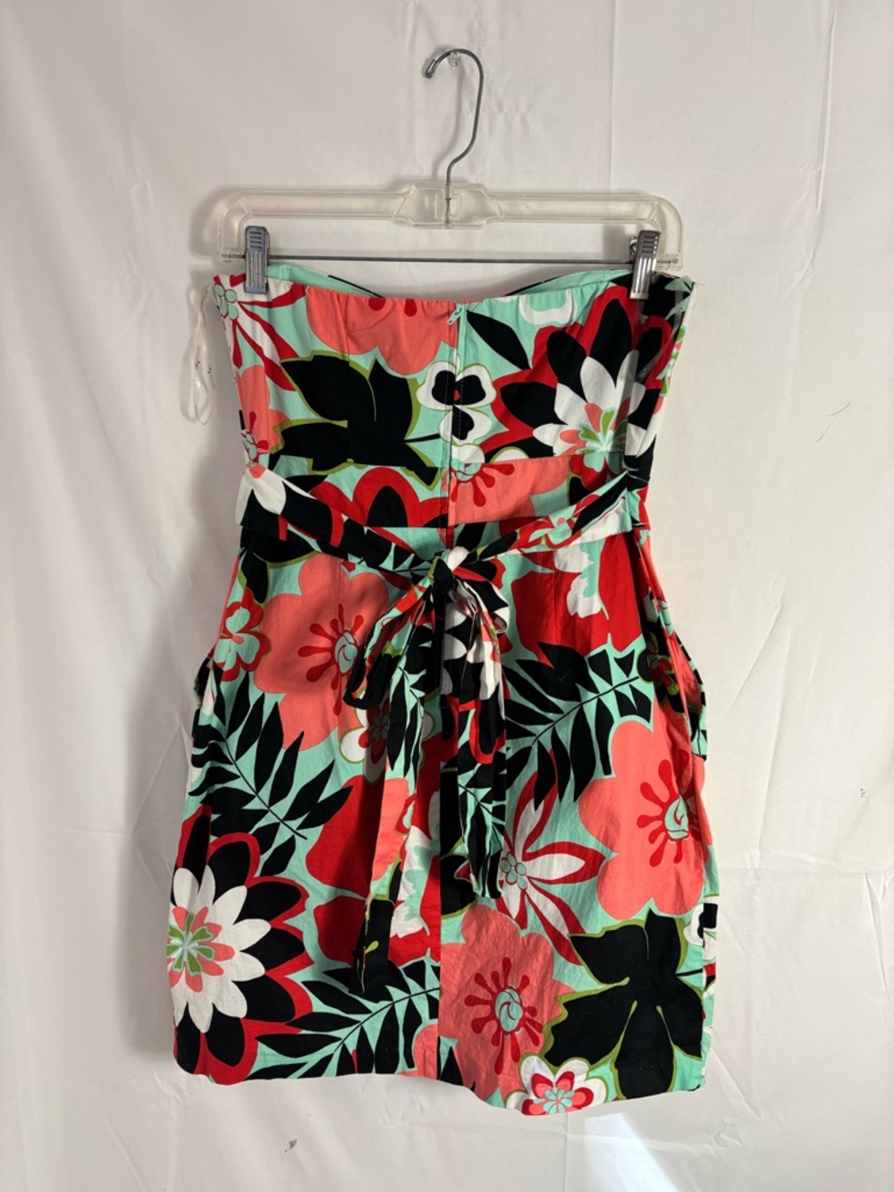 Floral Tropical Boho Vacation Strapless Tie-Waist‎ Mini Dress Size M - Picture 2 of 11